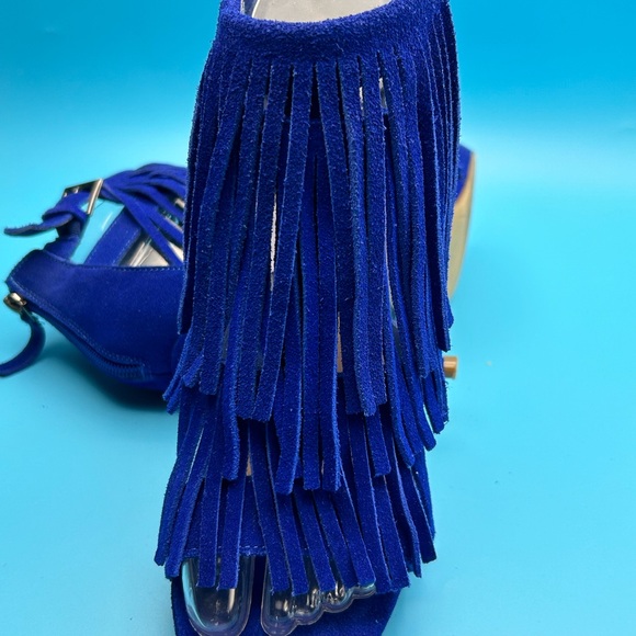 Steve Madden Bakirr Women Ankle Strap Fringe Cobalt Suede Sandals Size 7 EUC - Picture 4 of 13